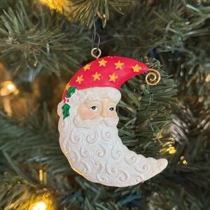 Santa Moon Ornament with Red Hat